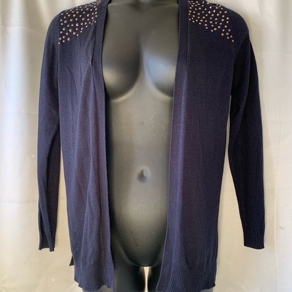 Blue studded cozy soft Lagen look cardigan, career work sweater Small - Picture 12 of 13